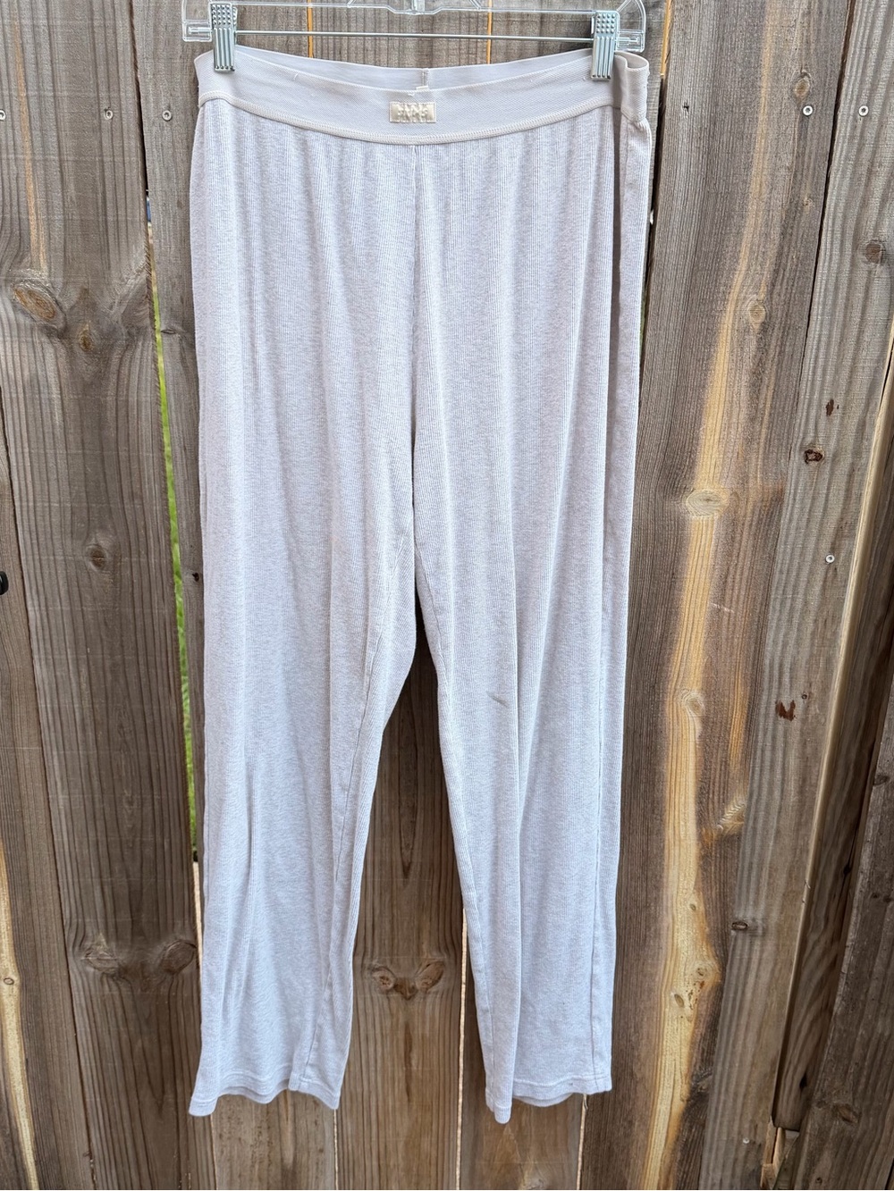 Skims Women's Gray Stretch-Cotton Ribbed leg pants Size L